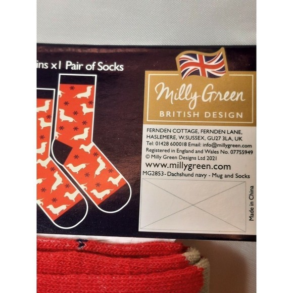 New Milly Green Christmas Dog Mug & Socks Set “Dachshund Through The Snow" Blue - Picture 3 of 9